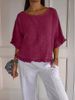 New 2025 Summer Women's Short Sleeve Round Neck Cotton Linen Solid Color Loose Fit Shirt_ecoleips.com