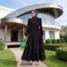 Modest Abaya Dress/Muslim Dress Women Elegant Plus Size Dress With Lace Trim, Bubble Sleeves & Tie-Waist – Flowy A-Line Long Dress_ecoleips.com