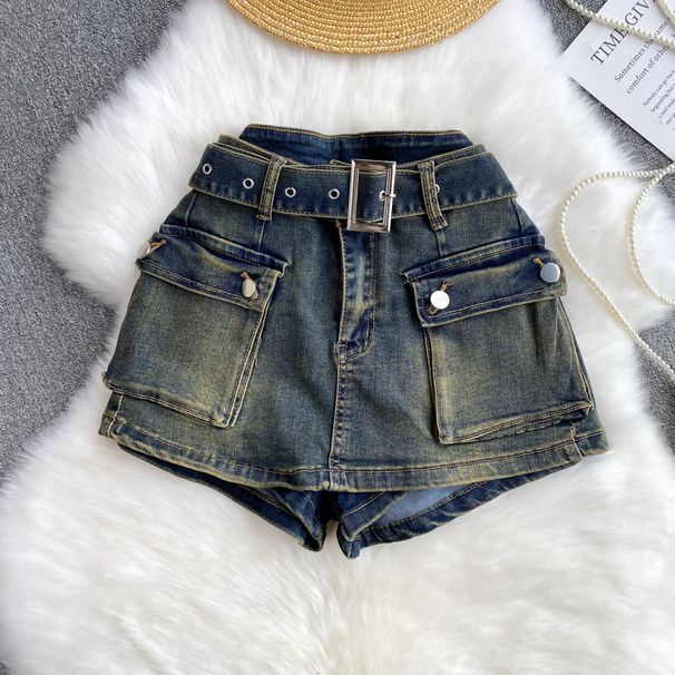 Women's Retro High Waist Denim Shorts - Distressed Wide Leg Workwear Style, Vintage American Fit_ecoleips.com