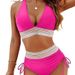 2025 Women's European And American Swimwear High-Waisted Two-Piece Set V-Neck Sexy Push-Up Bikini_ecoleips.com
