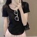 Korean Style Gentle Style Elegant Pure Cotton Short-Sleeve T-Shirt For Women's Summer Slimming Fishbone Line Design Is V_ecoleips.com