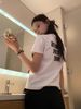 New 2025 Summer Letter Print Straight Shoulder T-Shirt For Women, Round Neck, Simple Slim Fit, Short Sleeve Top, Korean_ecoleips.com