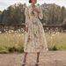 Retro Casual Women's V Neck Long Sleeve Dress Printed Thin Lanon Fabric For Summer Fashionable England Style_ecoleips.com