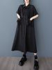 2025 Summer New Oversized Black Vintage Shirt Dresses For Women Short Sleeves Loose Casual Midi Dress Elegant Fashion Clothing_ecoleips.com