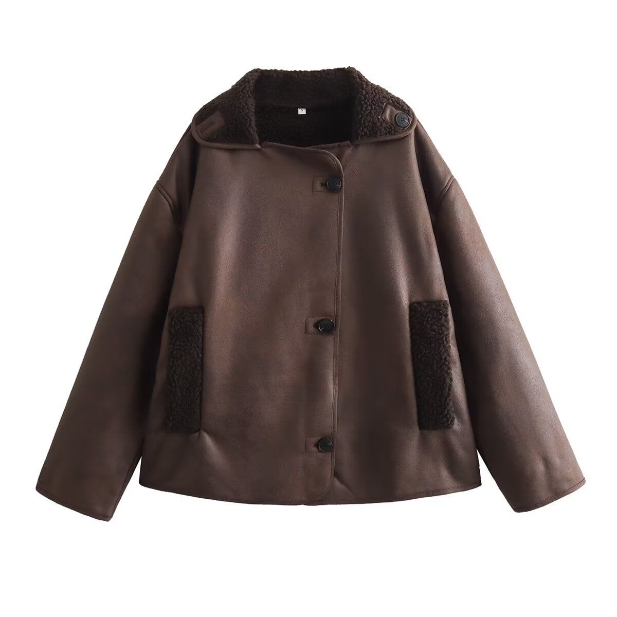 Vintage Shearling-Lined Coat – Oversized Silhouette With Notch Lapels & Patch Pockets_ecoleips.com