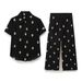 Fashion Embroidered Loose Casual Pants Short Sleeve Floral Shirt Women's Summer Set_ecoleips.com