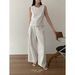 No Returns Or Exchanges, All-white Outfit With Waist Straps, U-neck Sleeveless Tank Top Wo, Slimming Outerwear For_ecoleips.com