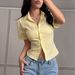 Women's V-Neck Stripe Short Sleeve Shirt Summer Casual Stretch Polyester Spandex Blouse Comfortable Breathable Tops for Office Daily Wear_ecoleips.com