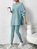 Women's Clothing Solid Color Fashion Ribbed Loose Hooded Long Sleeved Top Threaded Trousers Suit_ecoleips.com