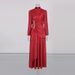 "Elegant Satin Stand Collar Long Dress – Rhinestone & Ruffle Detailing, Women's Formal Evening Gown For Special Occasions"_ecoleips.com