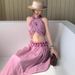 Elegant Vintage Women's Dress Set Long Sleeve Flowy Midi Dress And Top Romantic Violet Classic White plus Size Available (XS-XXXL)_ecoleips.com