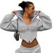 G24TP143 New Street Style European And American Long Sleeve Fleece Zipper Hooded Sweatshirt Casual Jacket For Women_ecoleips.com