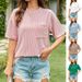 Women's Clothing Summer Casual Contrast Color Wave Striped Short Sleeved Pocket T Shirt Top_ecoleips.com
