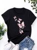 European And American Cross-border Foreign Trade Women's Floral Butterfly Round-neck Printed Short-sleeve T-shirt Top_ecoleips.com