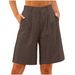Women's Summer Cotton Linen Solid Color Loose Straight Leg Pocketed Fashionable Shorts_ecoleips.com