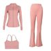 Women’s Flare-Leg Jacket & Y-Back Bra 3-Piece Set – Seamless Gym-to-Street Outfit For Yoga, Running & Lounge_ecoleips.com