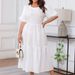 Women's Clothing Plus Size Women's Round Neck Dress Pleated Layered Bohemian Long Skirt_ecoleips.com