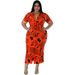 Plus Size Women's Clothing Button Down Cardigan Long Dress Short Sleeved Collared_ecoleips.com