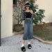 Women's Clothing Denim Skirt Spring High Waist Hip Skirt New Retro Straight Loose A Line Mid Length Skirt_ecoleips.com