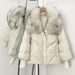 Women's Clothing Luxury Raccoon Fur Trim Down Jacket With Knit Cuffs, Thickened Winter Coat For Women, Fashionable Short Puffer With Detachable Hood_ecoleips.com
