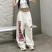 Women's Clothing Spring And Autumn Wide Leg Sweatpants For Women Hip Hop Print White Jazz Dance Sports Drawstring Trousers_ecoleips.com