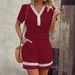 Women's Short Sleeve T-Shirt & Shorts Set With Lace Trim - Solid Color Casual Summer Outfit_ecoleips.com