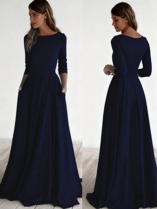 New 2025 Simple White Long Sleeved Bridal Dress round Neck Multi-Color Travel Photography Wedding Dress for Women_ecoleips.com