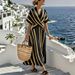 Women's Striped V Neck Loose Fit Maxi Dress – Casual Beach Resort Gown For Summer 2026_ecoleips.com