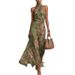 Elegant Neck Collar Sleeveless Plant Print Dress_ecoleips.com