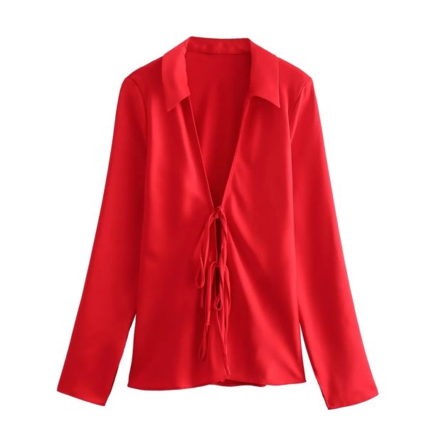 Verve 2025 Spring New Women's Fashion Loose Bowknot Decorated Satin Texture Shirt For Women2183331_ecoleips.com