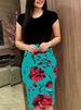 Women's Color Block Floral Bodycon Midi Dress – Plus Size Slim Fit Casual Fall Party Dress 2026_ecoleips.com