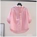 Women's Clothing Literary Style Light Blue Cotton Shirt Women's 7 Point Sleeve Casual Shirt Summer Versatile Temperament Top_ecoleips.com