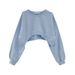 Women's Short Sweatshirt Korean Style Solid Color Loose Round Neck Long Sleeve Top Trendy Autumn Clothing For Women_ecoleips.com