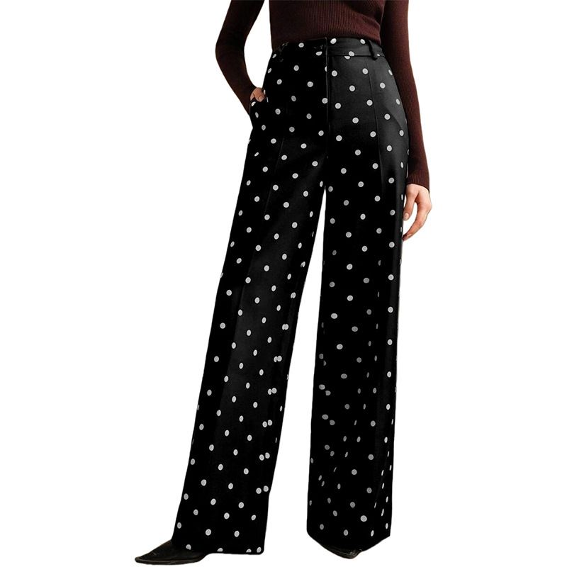Cross-border European And American Fashion Retro Polka Dot Korean Style New Loose Wide-leg Long Casual High-waisted_ecoleips.com