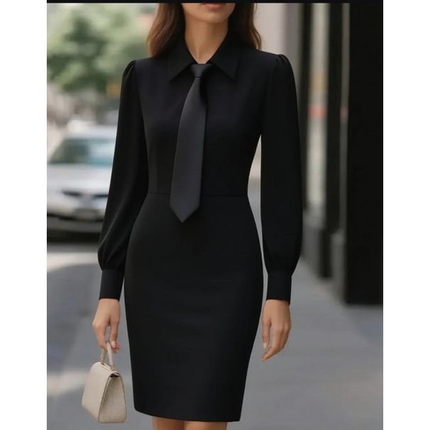 Autumn Fashion: Solid Color Waist-Cutting Collar Long-Sleeve Dress For Women Wholesale_ecoleips.com