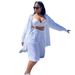 Women's American Style Plus Size Cardigan Button Shirt And White Pants Five Point Casual Two Piece Set_ecoleips.com