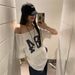 Stylish Letter Print Off-Shoulder T-Shirt For Women, 2025 Summer New Casual Loose Mid-Length Top For Women_ecoleips.com