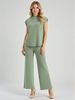 American Style Women's Summer Two-Piece Set Thin Round Neck Knitted Top High-Waisted Wide Leg Pants Casual_ecoleips.com