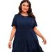 Women's Clothing Large Round Neck Pom Pom Pleated Dress_ecoleips.com