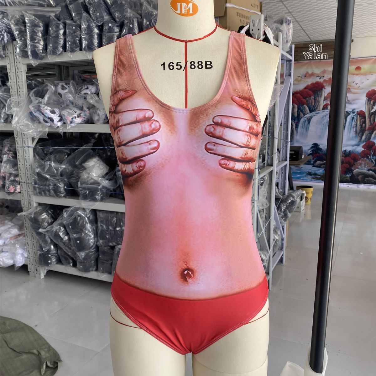 European American Style Women's Faux Skin Chest Hair One Piece Swimsuit Skin Tone Bikini Swimwear for Women_ecoleips.com