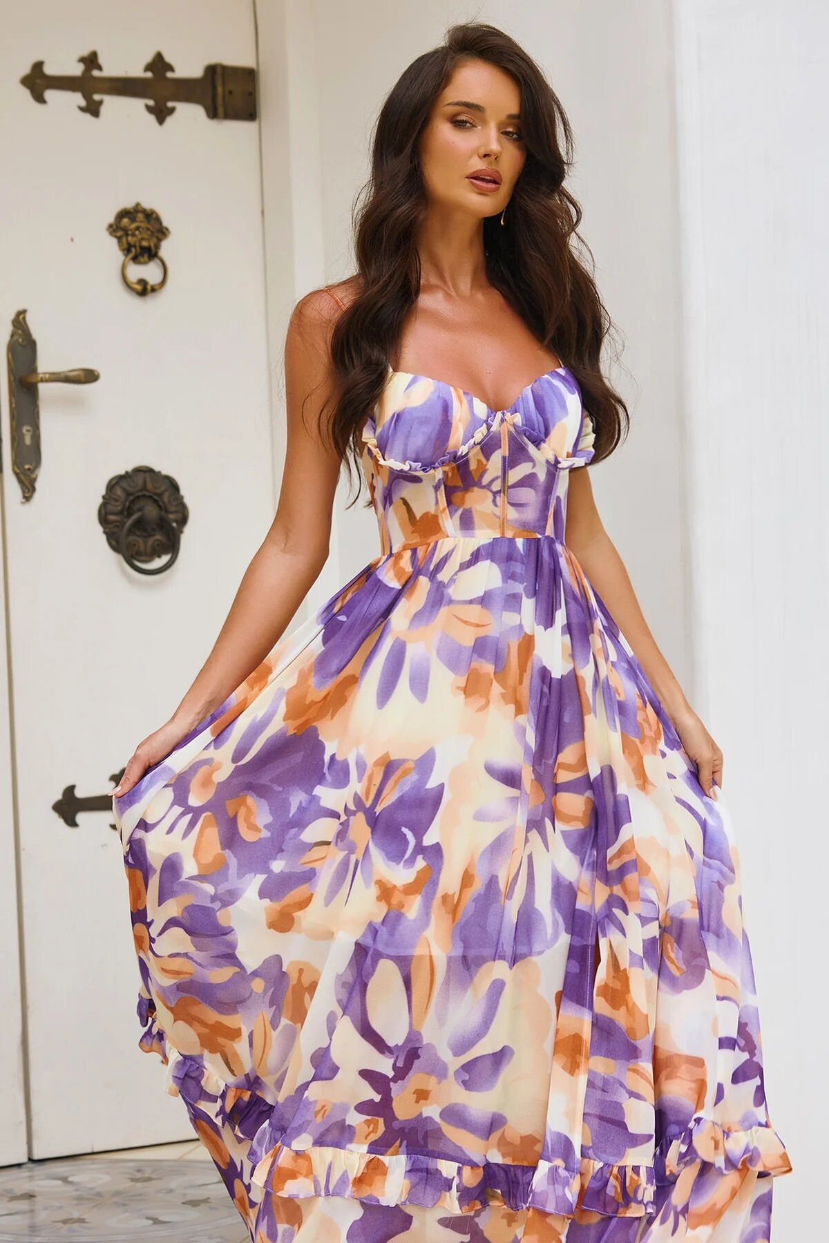 Summer Fashion Elegant Stylish Camisole Backless Printed Dress Full Skirt Strapless Vacation Maxi Dress_ecoleips.com