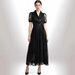 Luxury Women's Pleated Dress Elegant Commuter Long Skirt Miyake Gold Foil Lace Patchwork New Style_ecoleips.com