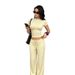 YL26309TKO Women's Casual Two Piece Set Slim Fit round Neck Elegant Top Wide Leg Pants Drawstring Cross Border_ecoleips.com