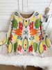 Plus-Size Textured Knit Cardigan – Dopamine-Chic Vegetable Jacquard Oversized Sweater Coat (S-XXL, Warm & Cozy, Boho Lazy Style)_ecoleips.com