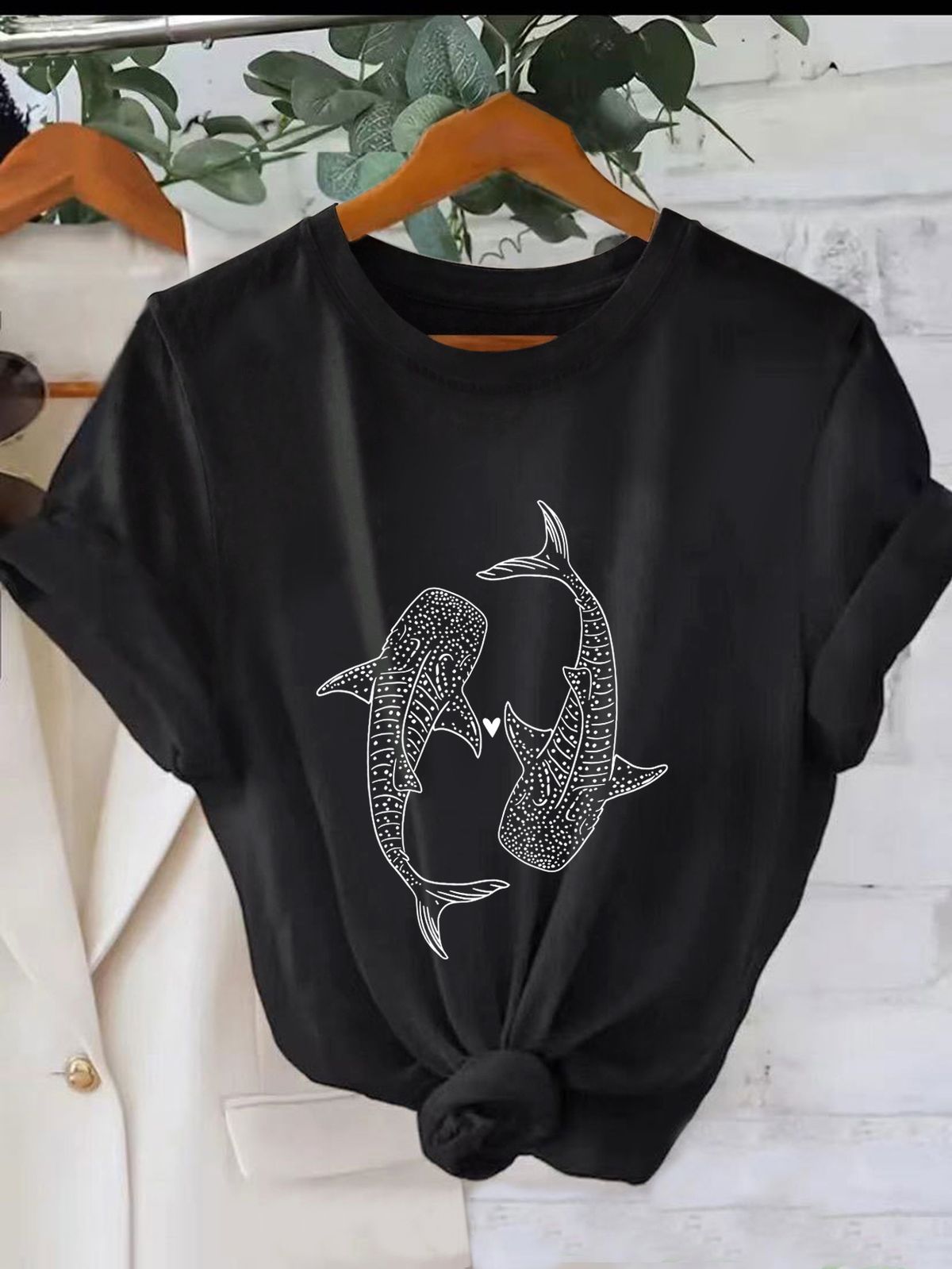 Women's Casual Round Neck Short Sleeve T-Shirt Multi-Color American Style Simple Fashionable Sports Top Solid Printed Loose Fit_ecoleips.com