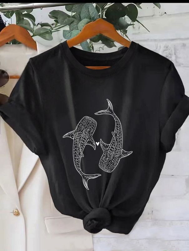 Women's Casual Round Neck Short Sleeve T-Shirt Multi-Color American Style Simple Fashionable Sports Top Solid Printed Loose Fit_ecoleips.com