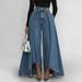 Women's Long Hem Solid Color Casual Faux Denim Print Button Straight Leg Pants New Arrival_ecoleips.com