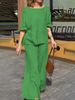 Cross-border European American 2024 Summer New Cotton And Linen Women's Fashion Solid Color Loose Casual Two-Piece Set_ecoleips.com