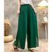 Suitable For All Seasons Women's Linen 2025 Summer High Waist Loose Slimming Straight Ethnic Style Embroidered Solid Color Casual Pants Thin_ecoleips.com