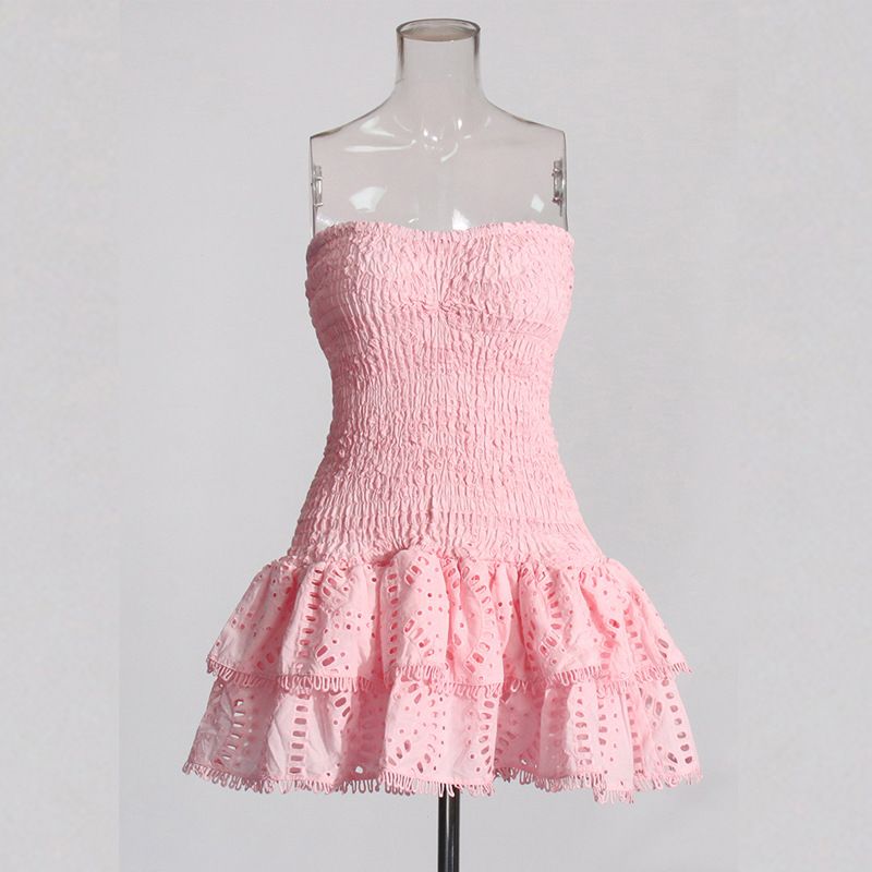 Women's Clothing Autumn Tube Top Sexy Slim Fit Ruffle Lace Edge Dress_ecoleips.com